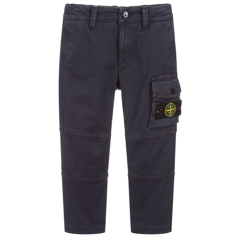 Stone Island Junior - Boys Blue Logo Cargo Trousers | Childrensalon
