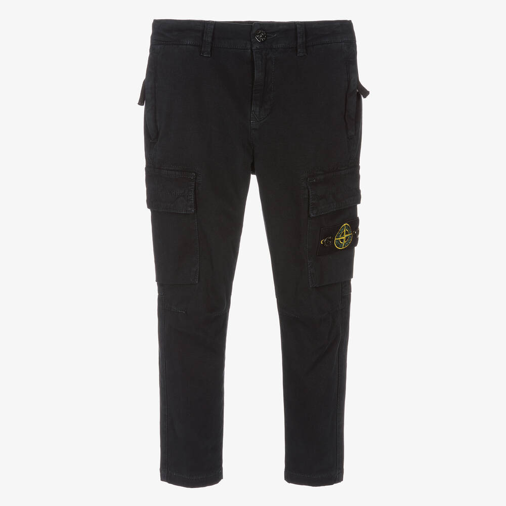 Stone Island Junior - Boys Blue Logo Cargo Trousers | Childrensalon