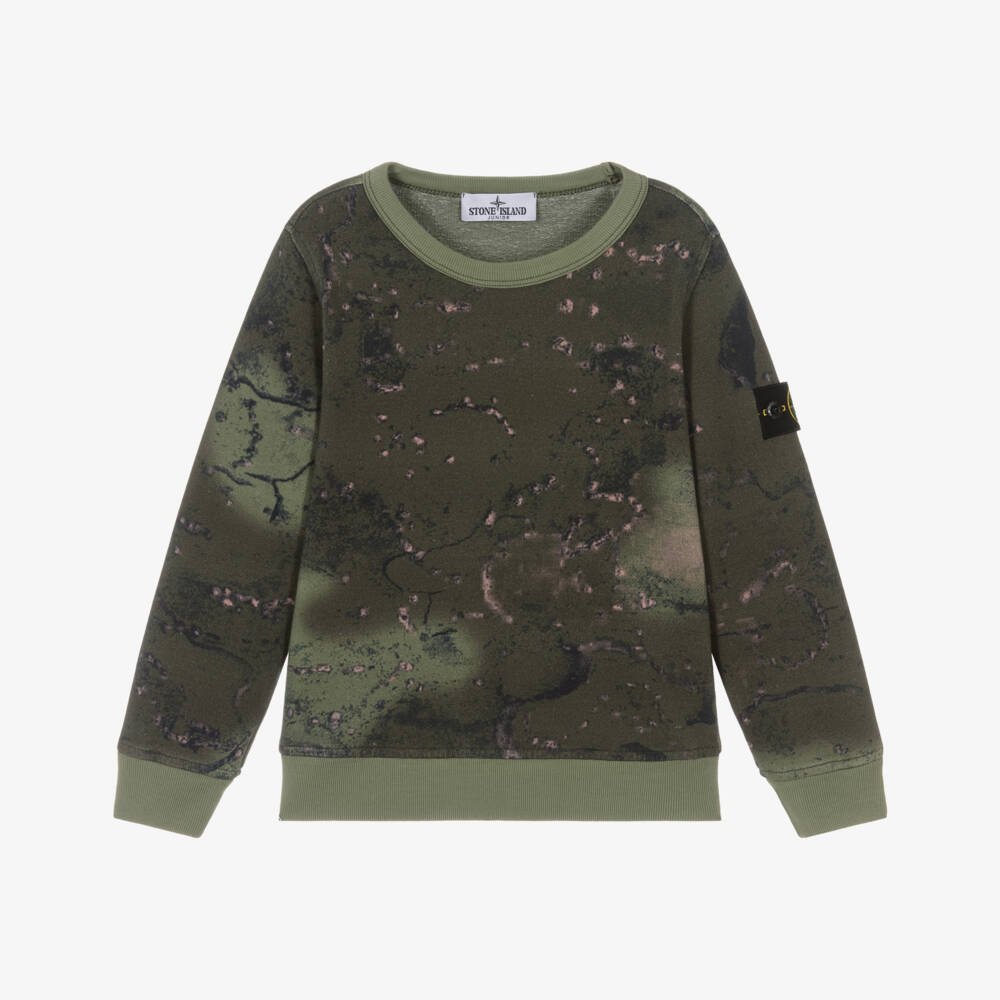 Stone Island Junior-Boys Dark Khaki Green Camouflage Print Sweatshirt | Childrensalon Outlet