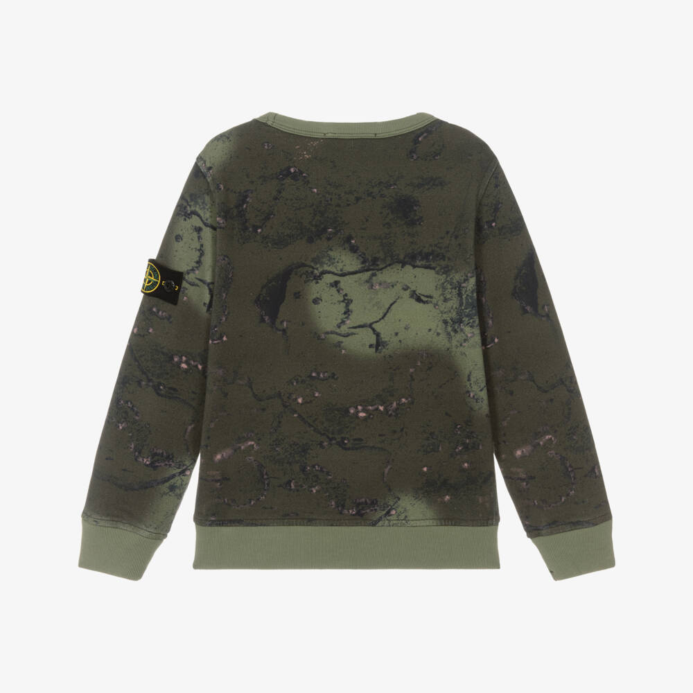 Stone Island Junior-Boys Dark Khaki Green Camouflage Print Sweatshirt | Childrensalon Outlet