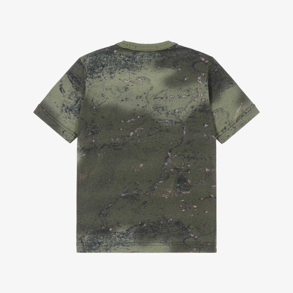 Stone Island Junior-Boys Dark Khaki Green Camouflage Print T-Shirt | Childrensalon Outlet