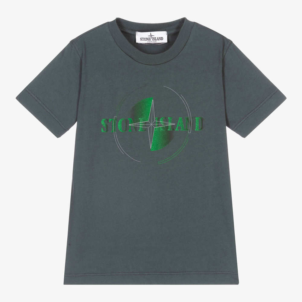 Stone Island Junior - Зеленая хлопковая футболка для мальчиков | Childrensalon