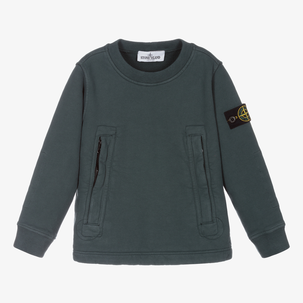 Stone Island Junior - سويتشيرت قطن لون أخضر للأولاد | Childrensalon