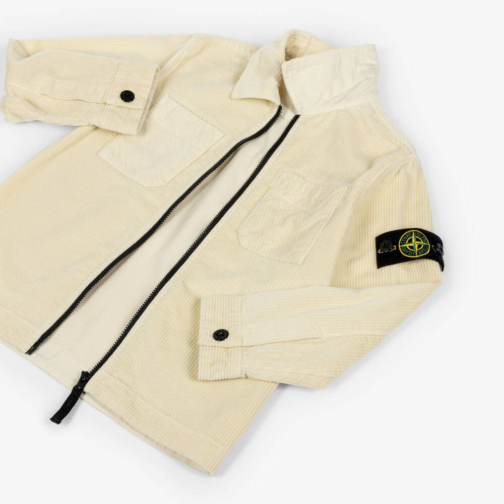 Stone Island Junior-Boys Ivory Corduroy Zip Shirt | Childrensalon Outlet