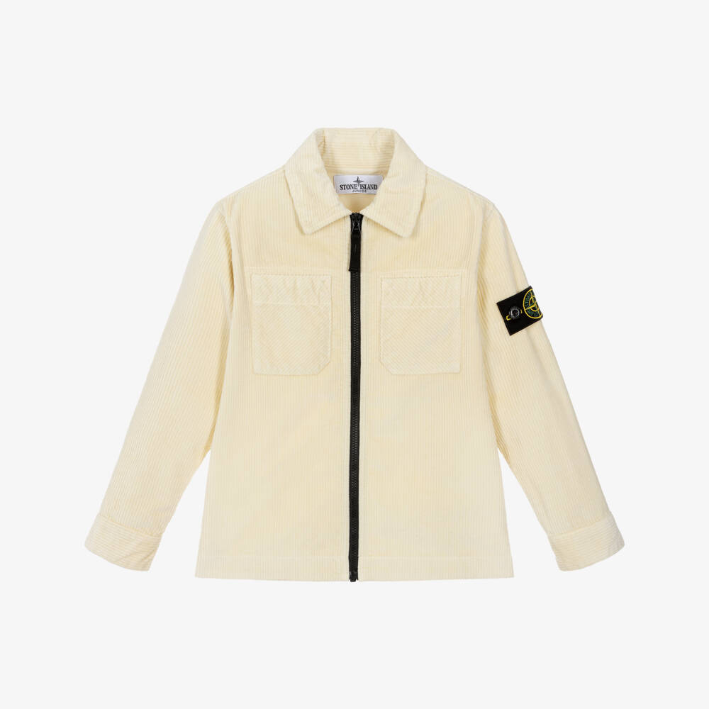 Stone Island Junior-Boys Ivory Corduroy Zip-Up Overshirt | Childrensalon Outlet
