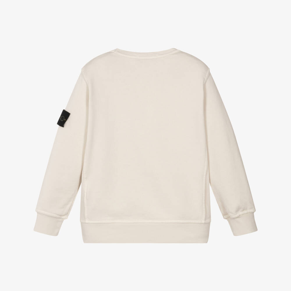Stone Island Junior-Boys Ivory Cotton Sweatshirt with Signature Logo Badge | Childrensalon Outlet