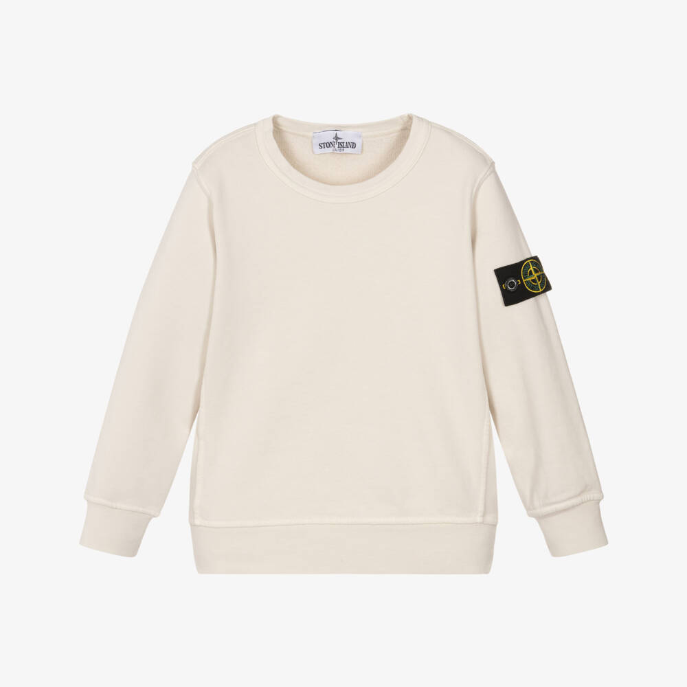 Stone Island Junior-Boys Ivory Cotton Sweatshirt with Signature Logo Badge | Childrensalon Outlet