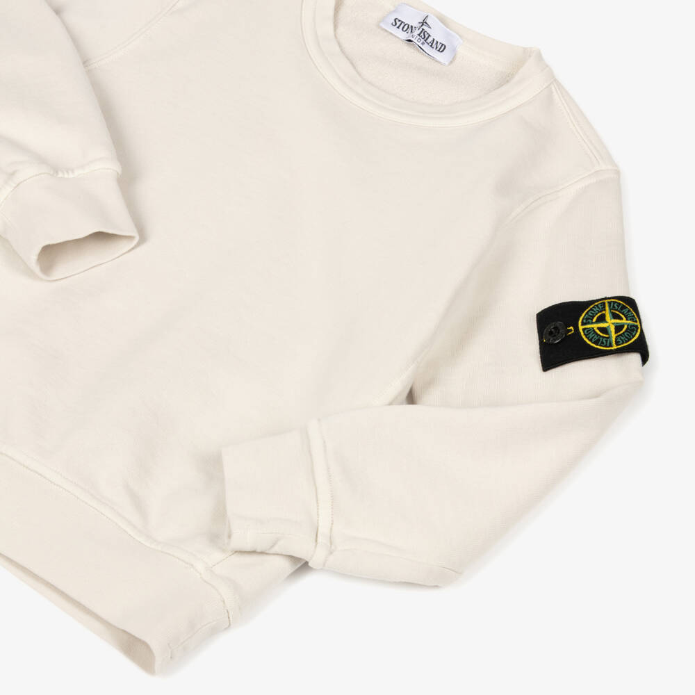 Stone Island Junior-Boys Ivory Cotton Sweatshirt with Signature Logo Badge | Childrensalon Outlet