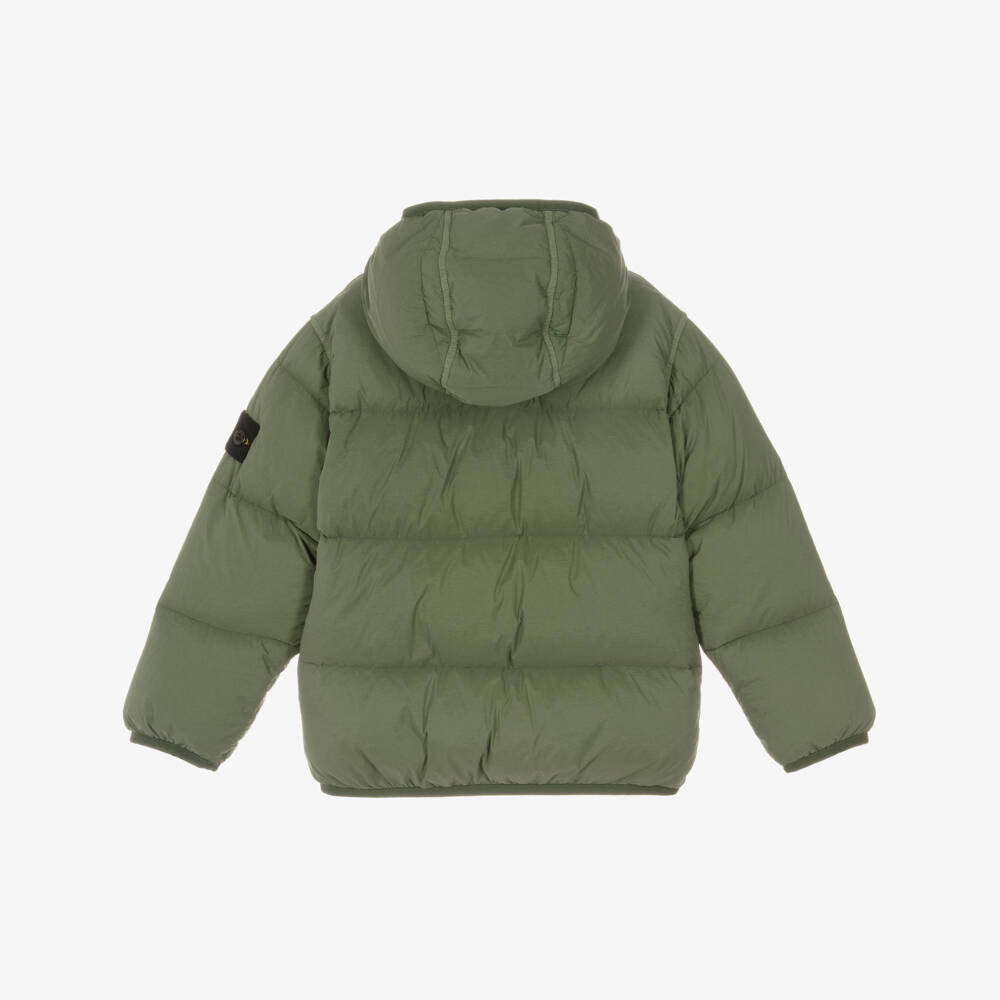 Stone Island Junior-Boys Khaki Green Down Padded Puffer Jacket with Zip Pockets | Childrensalon Outlet