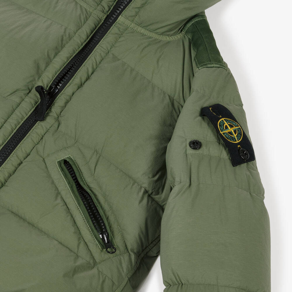 Stone Island Junior-Boys Khaki Green Down Padded Puffer Jacket with Zip Pockets | Childrensalon Outlet