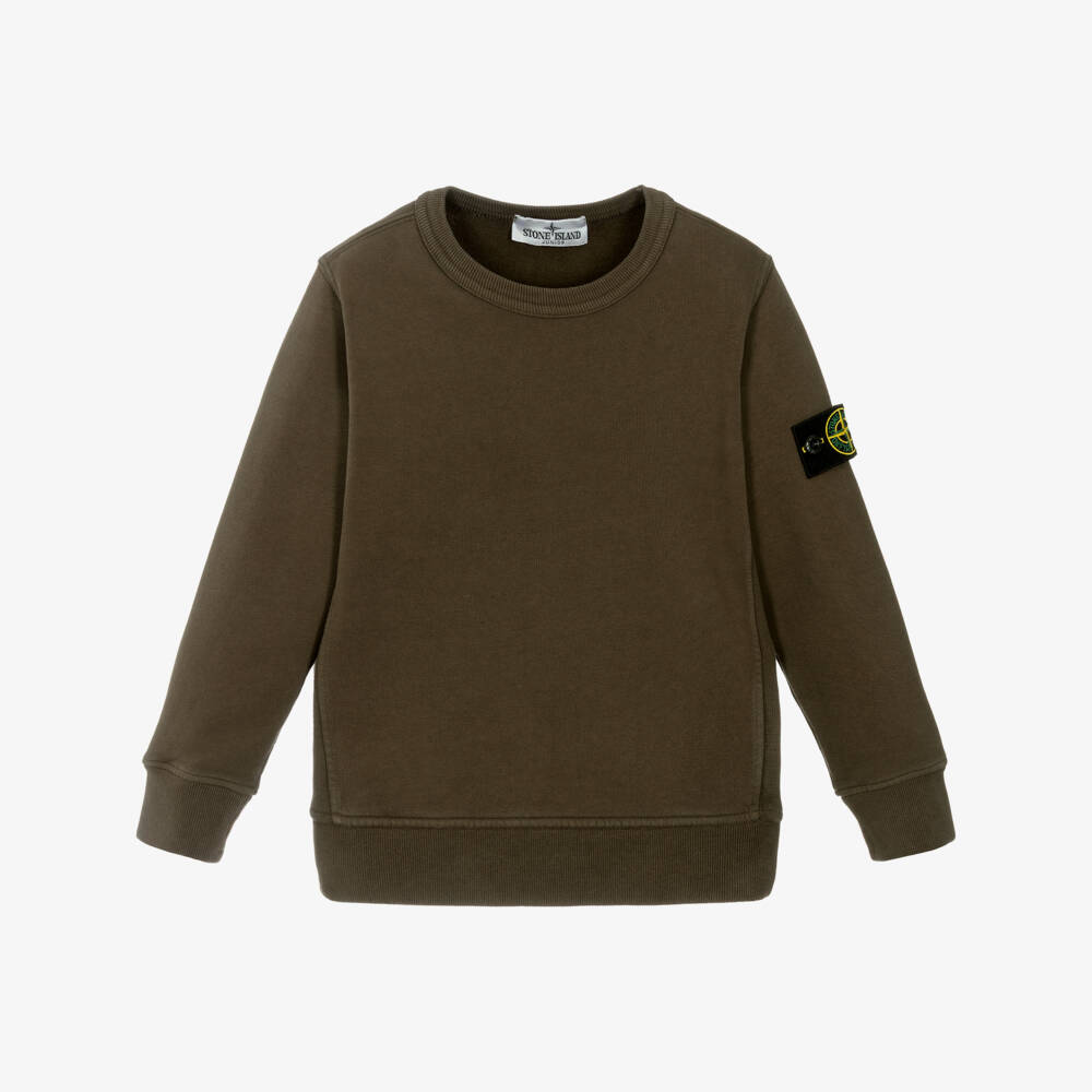 Stone Island Junior-Boys Khaki Green Organic Cotton Compass Badge Sweatshirt | Childrensalon Outlet