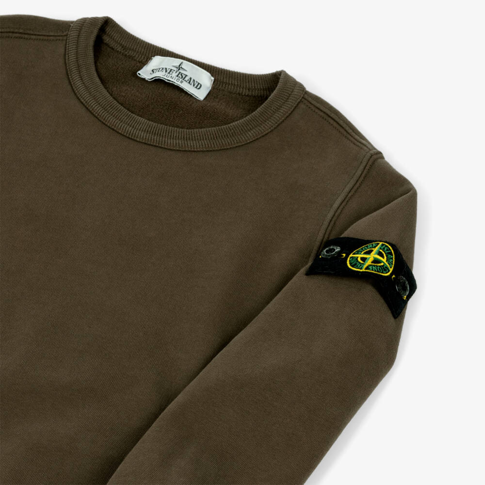 Stone Island Junior-Boys Khaki Green Organic Cotton Compass Badge Sweatshirt | Childrensalon Outlet
