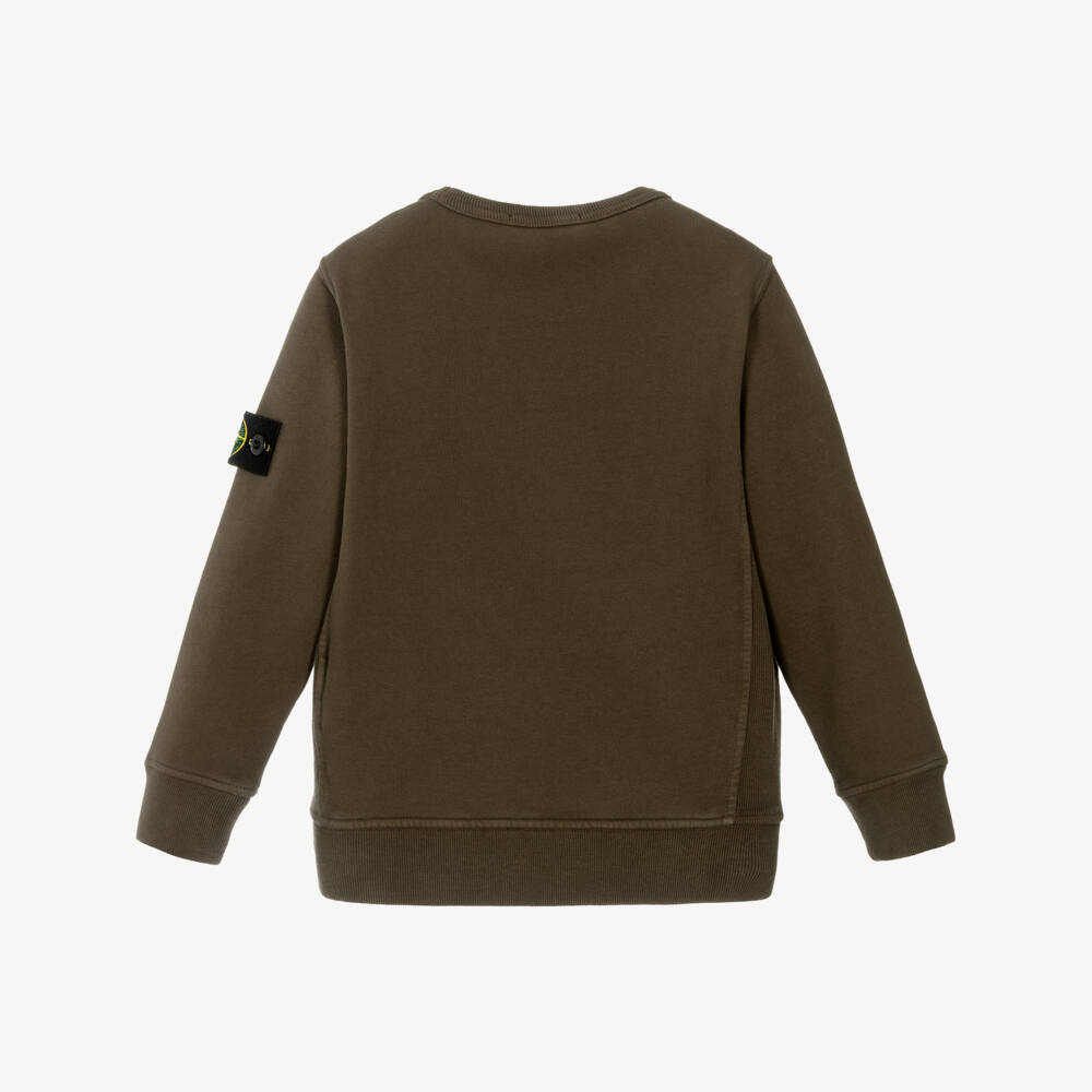 Stone Island Junior-Boys Khaki Green Organic Cotton Compass Badge Sweatshirt | Childrensalon Outlet