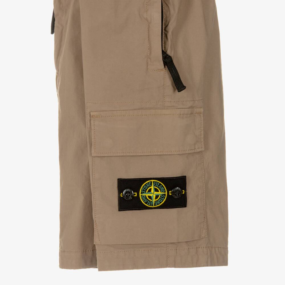 Stone Island Junior-Boys Light Brown Cotton Cargo Shorts | Childrensalon Outlet