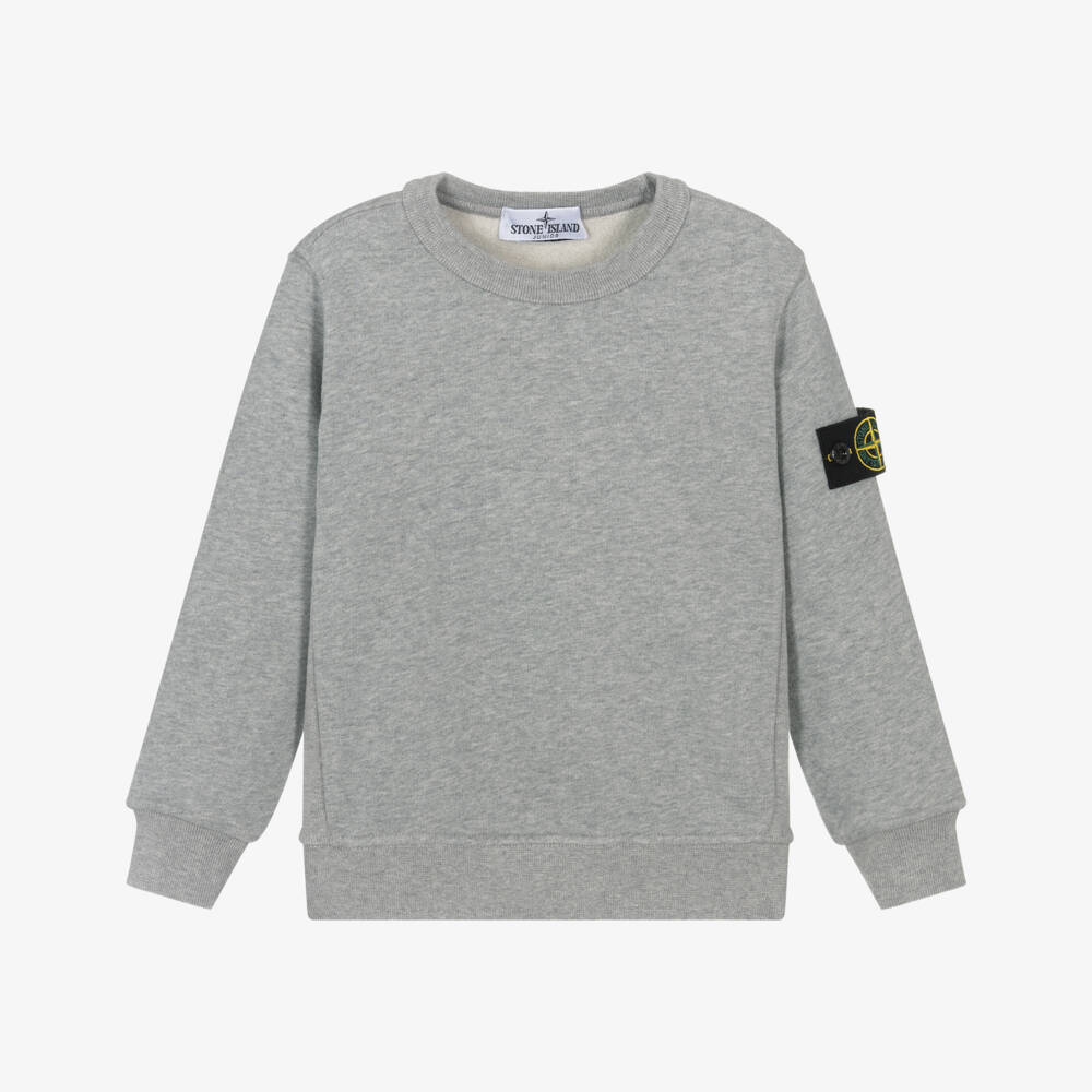 Stone Island Junior-Boys Light Grey Organic Cotton Compass Badge Sweatshirt | Childrensalon Outlet