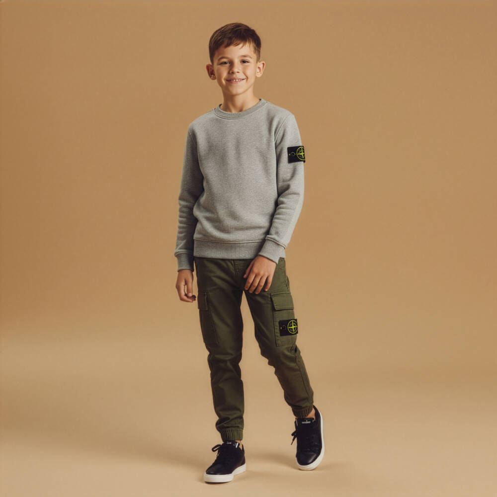 Stone Island Junior-Boys Light Grey Organic Cotton Compass Badge Sweatshirt | Childrensalon Outlet