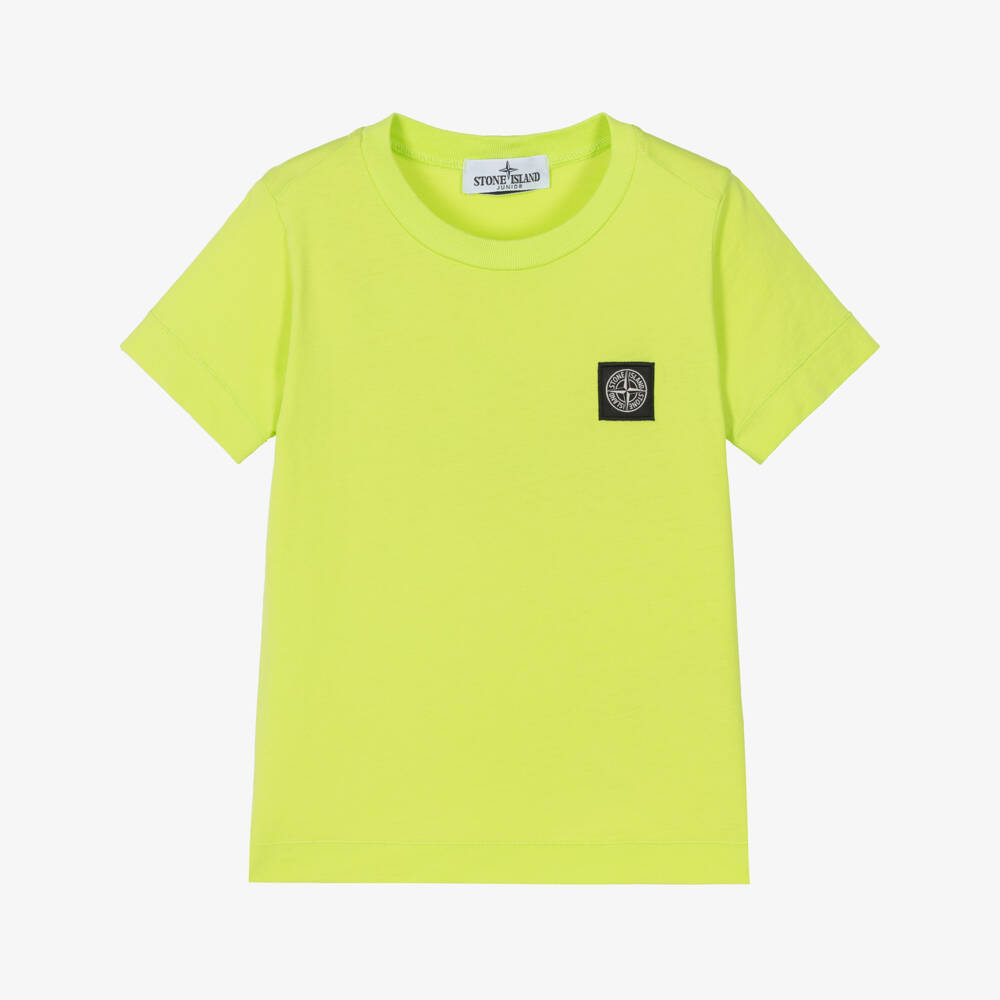 Stone Island Junior-Boys Lime Green Cotton T-Shirt with Compass Logo Patch | Childrensalon Outlet