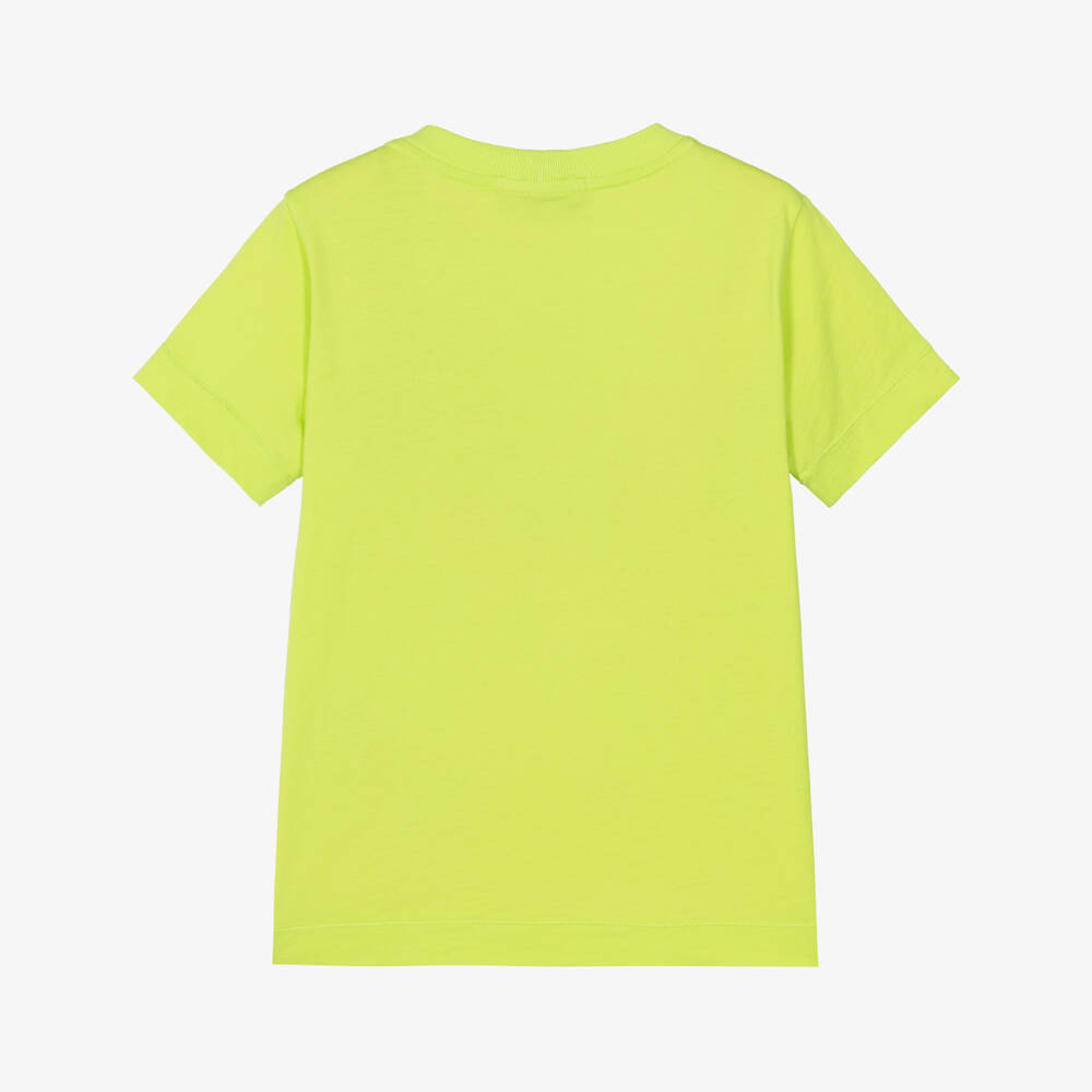 Stone Island Junior-Boys Lime Green Cotton T-Shirt with Compass Logo Patch | Childrensalon Outlet