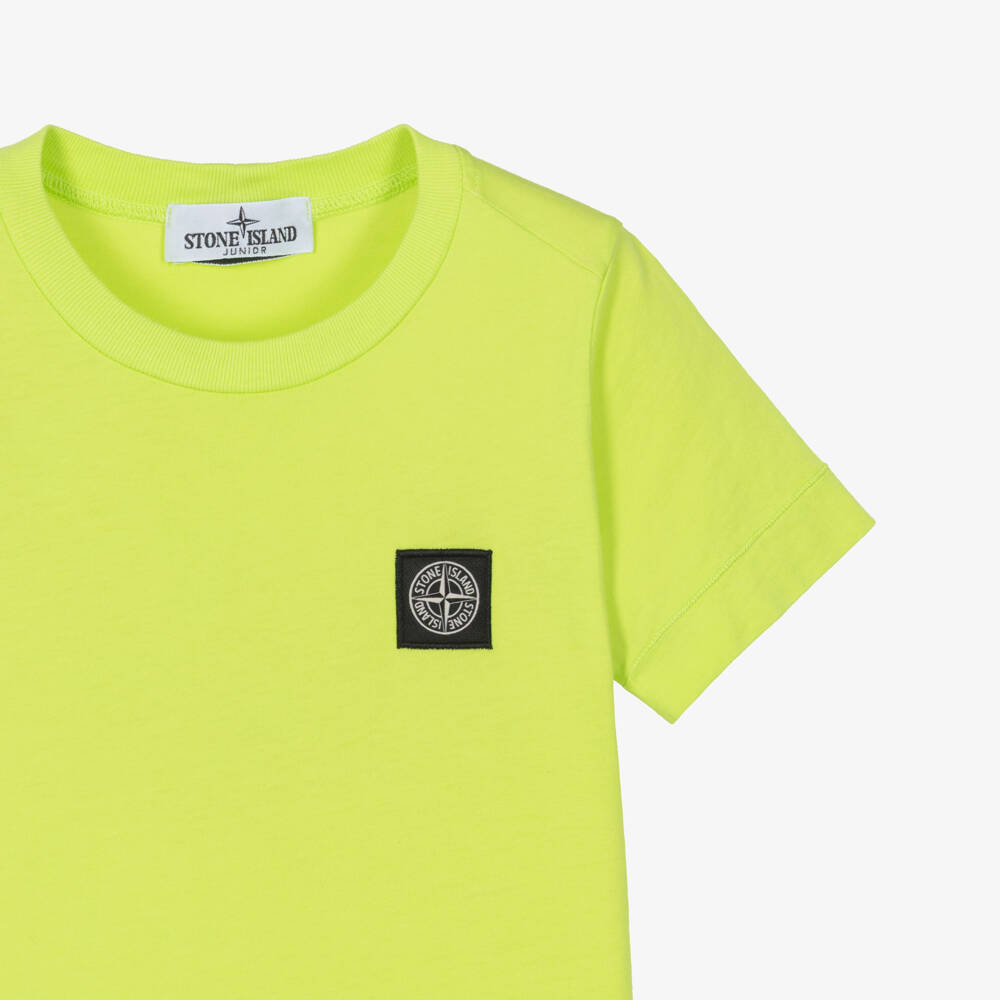 Stone Island Junior-Boys Lime Green Cotton T-Shirt with Compass Logo Patch | Childrensalon Outlet