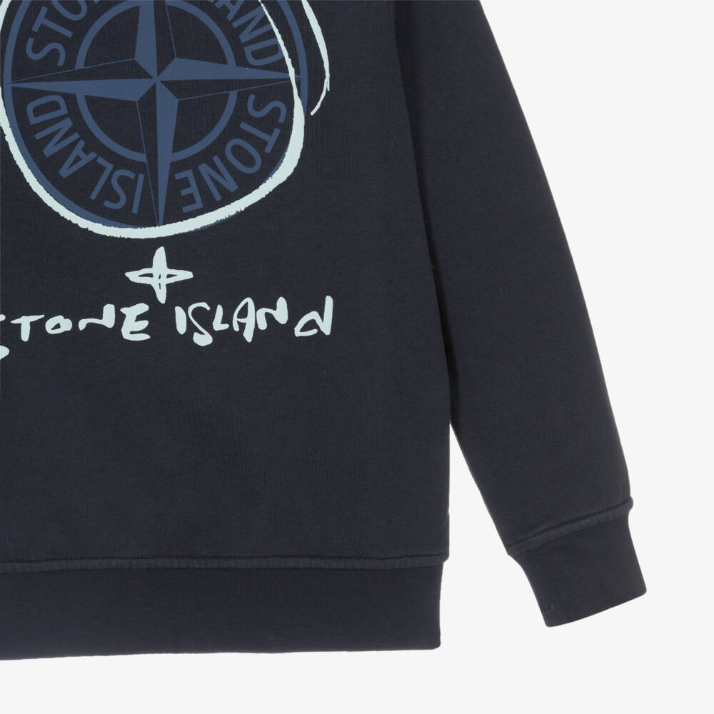 Stone Island Junior-Boys Navy Blue Cotton Compass Logo Print Sweatshirt | Childrensalon Outlet