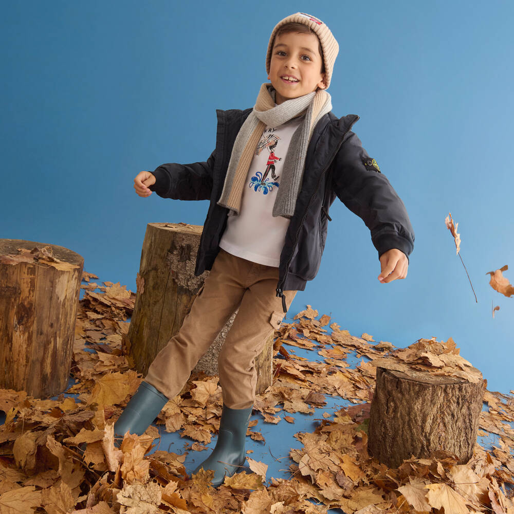 Stone Island Junior-Boys Navy Blue Hooded Jacket with Logo Badge | Childrensalon Outlet