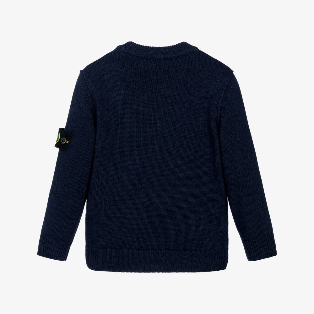 Stone Island Junior-Boys Navy Blue Wool Knit Sweater with Logo Badge | Childrensalon Outlet