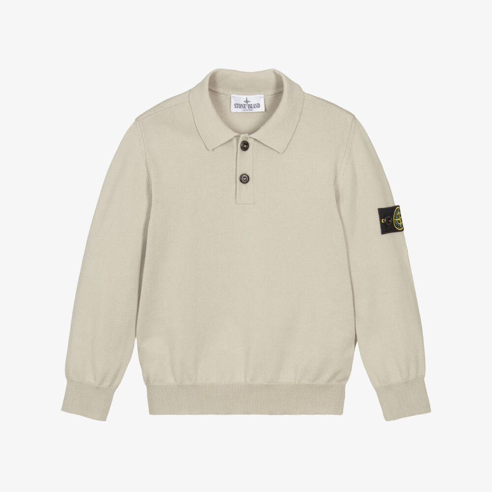 Stone Island Junior-Boys Pale Beige Knitted Cotton Polo Shirt | Childrensalon Outlet