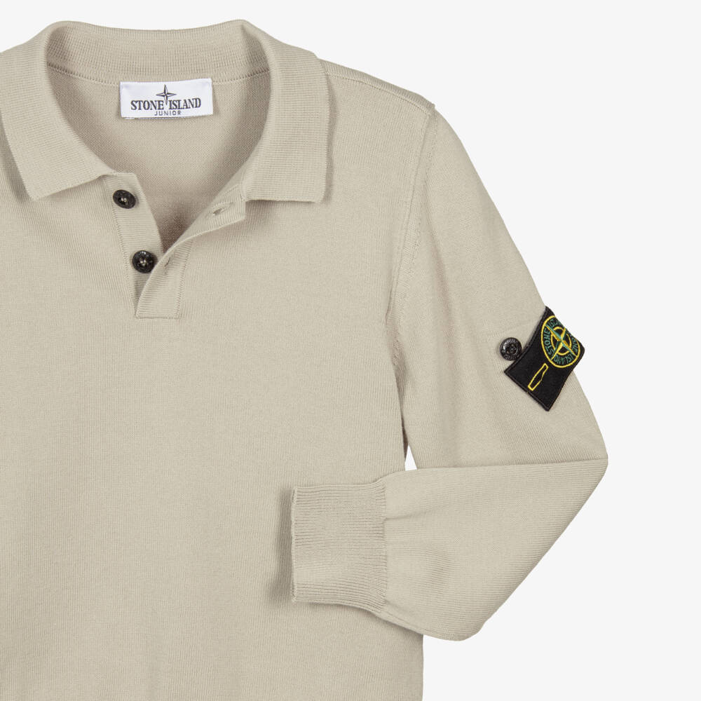Stone Island Junior-Boys Pale Beige Knitted Cotton Polo Shirt | Childrensalon Outlet