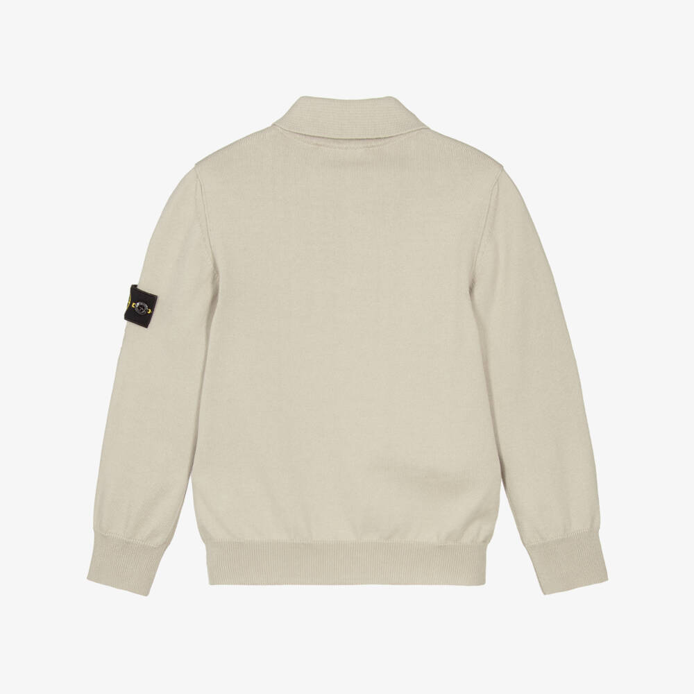 Stone Island Junior-Boys Pale Beige Knitted Cotton Polo Shirt | Childrensalon Outlet