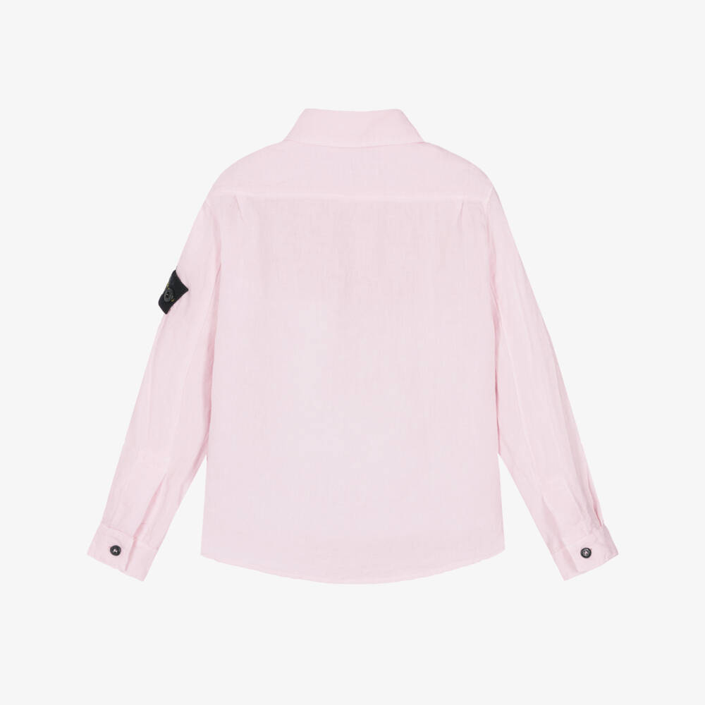 Stone Island Junior-Boys Pale Pink Linen Shirt with Logo Badge | Childrensalon Outlet