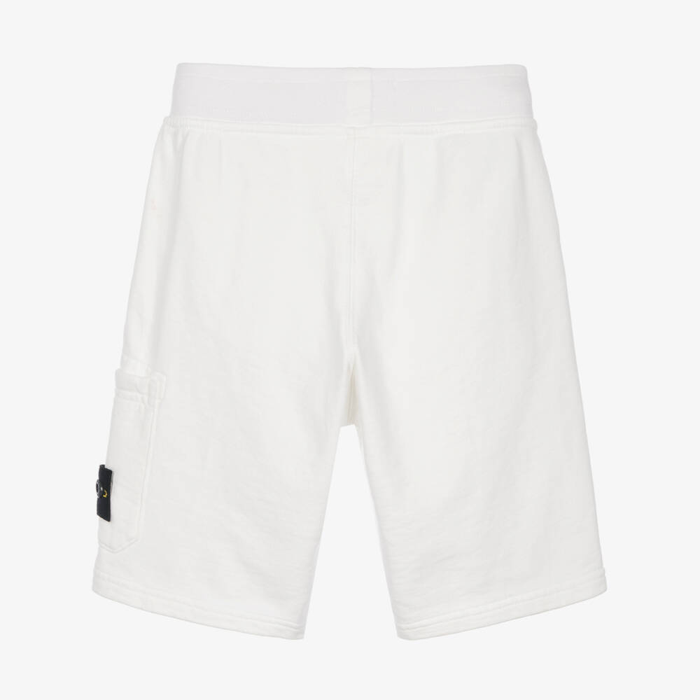 Stone Island Junior-Boys White Cotton Jersey Shorts with Logo Badge | Childrensalon Outlet