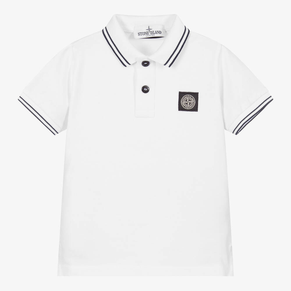 Stone Island Junior - Boys White Cotton Polo Shirt | Childrensalon
