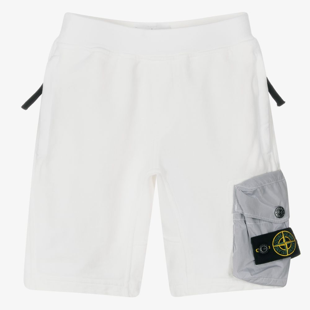 Stone Island Junior - Boys White Cotton Shorts | Childrensalon