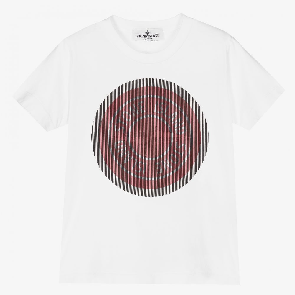 Stone Island Junior - Boys White Cotton T-Shirt | Childrensalon