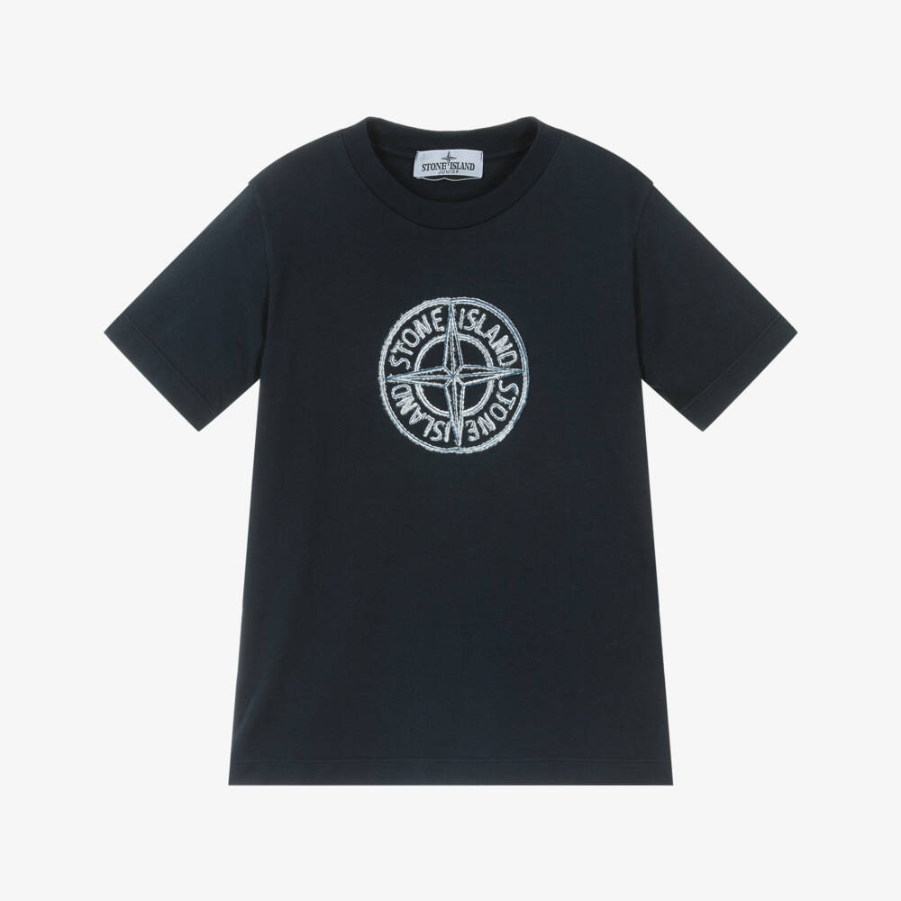 Stone Island Junior-Navy Embroidered Logo T-shirt | Childrensalon Outlet