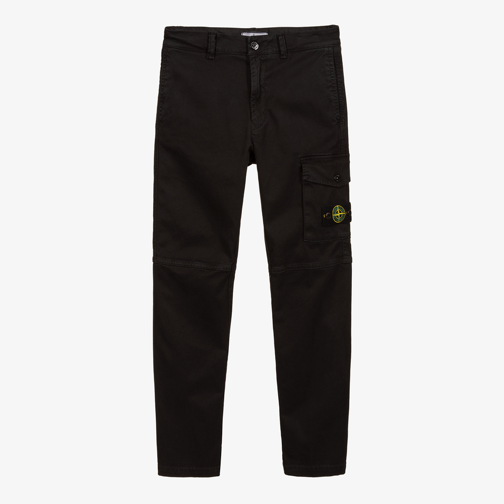 Stone Island Junior Teen Black Logo Cargo Trousers