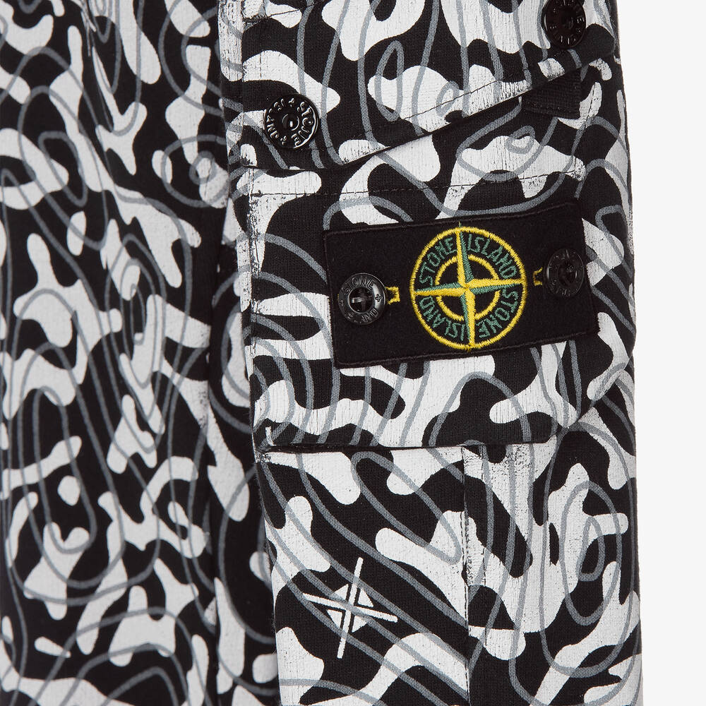 Stone Island Junior Teen Boys Black White Joggers