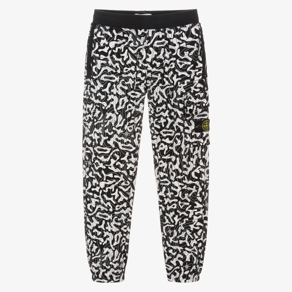 Stone Island Junior - Teen Boys Black & White Joggers | Childrensalon