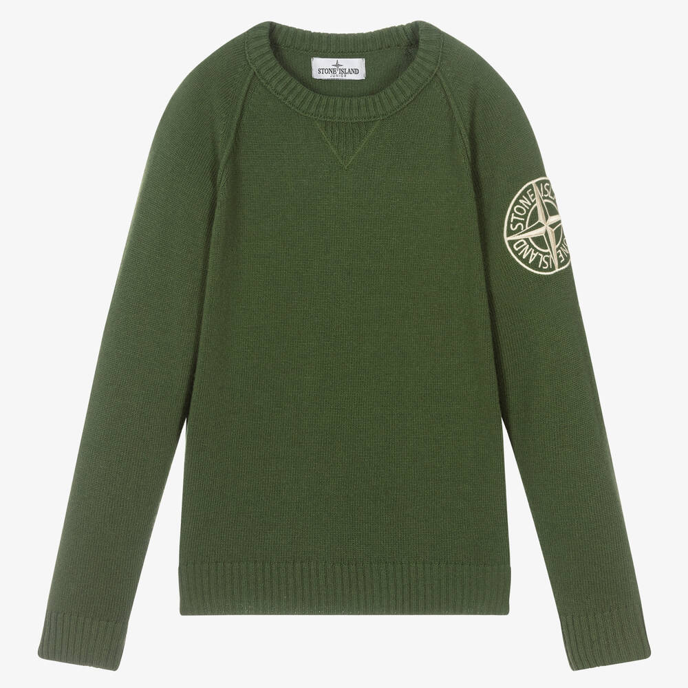 Stone Island Junior - Pull vert en laine Ado garçon | Childrensalon