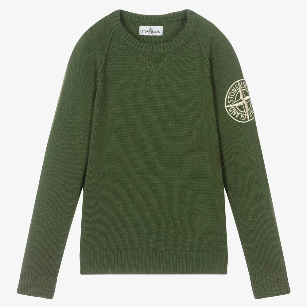 Stone Island Junior - Зеленый шерстяной джемпер для мальчиков-подростков | Childrensalon