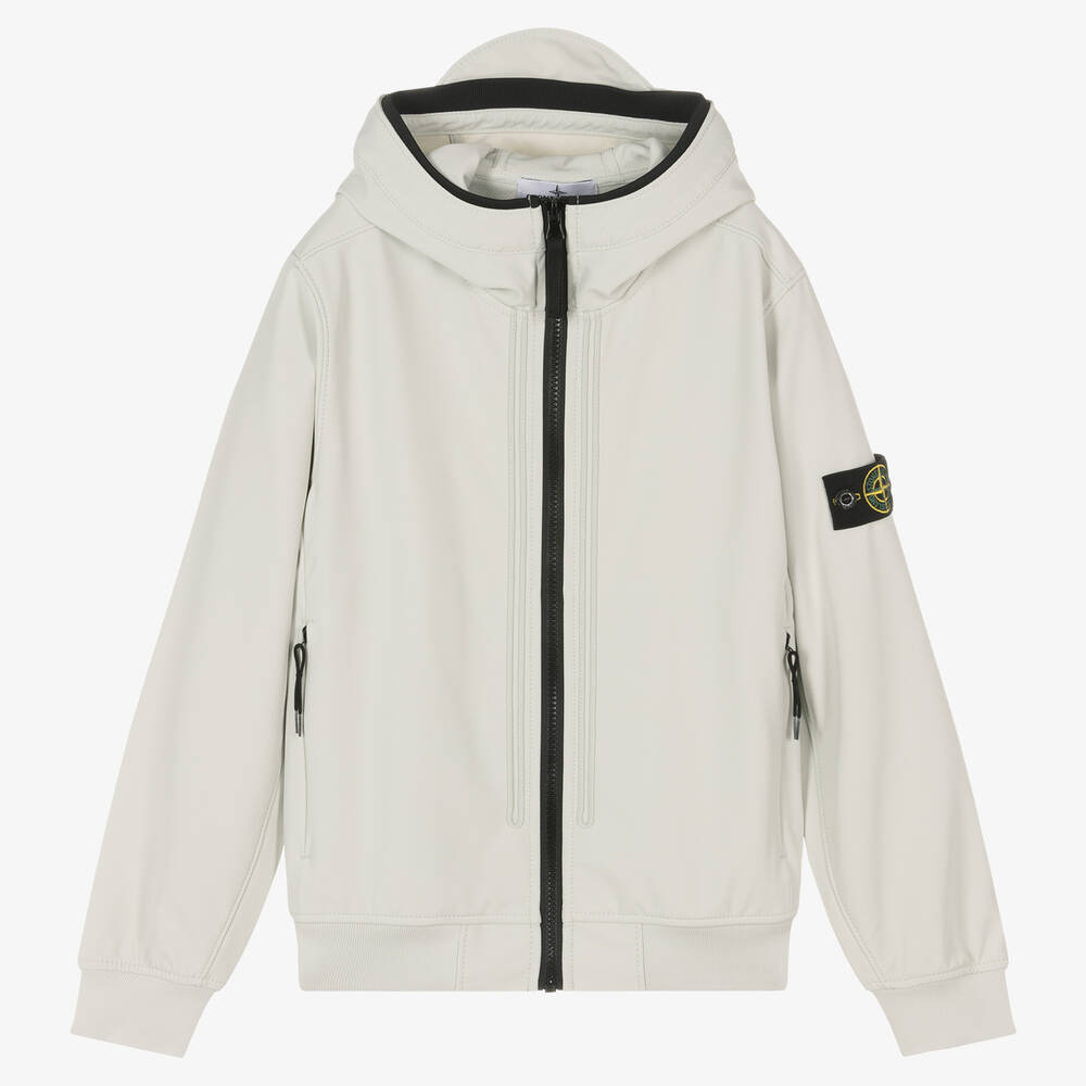 Stone Island Junior - Серая куртка с капюшоном и нашивкой | Childrensalon