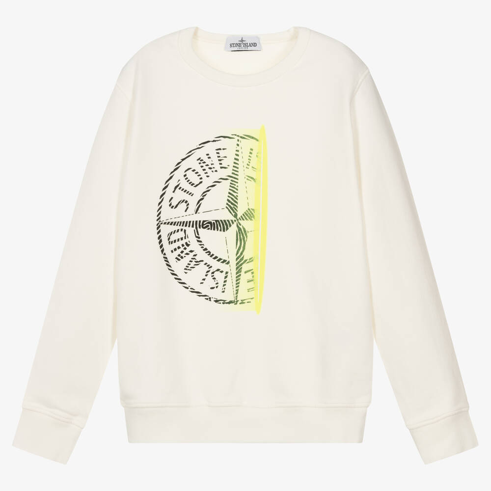 Stone Island Junior - Teen Boys White Logo Sweatshirt | Childrensalon