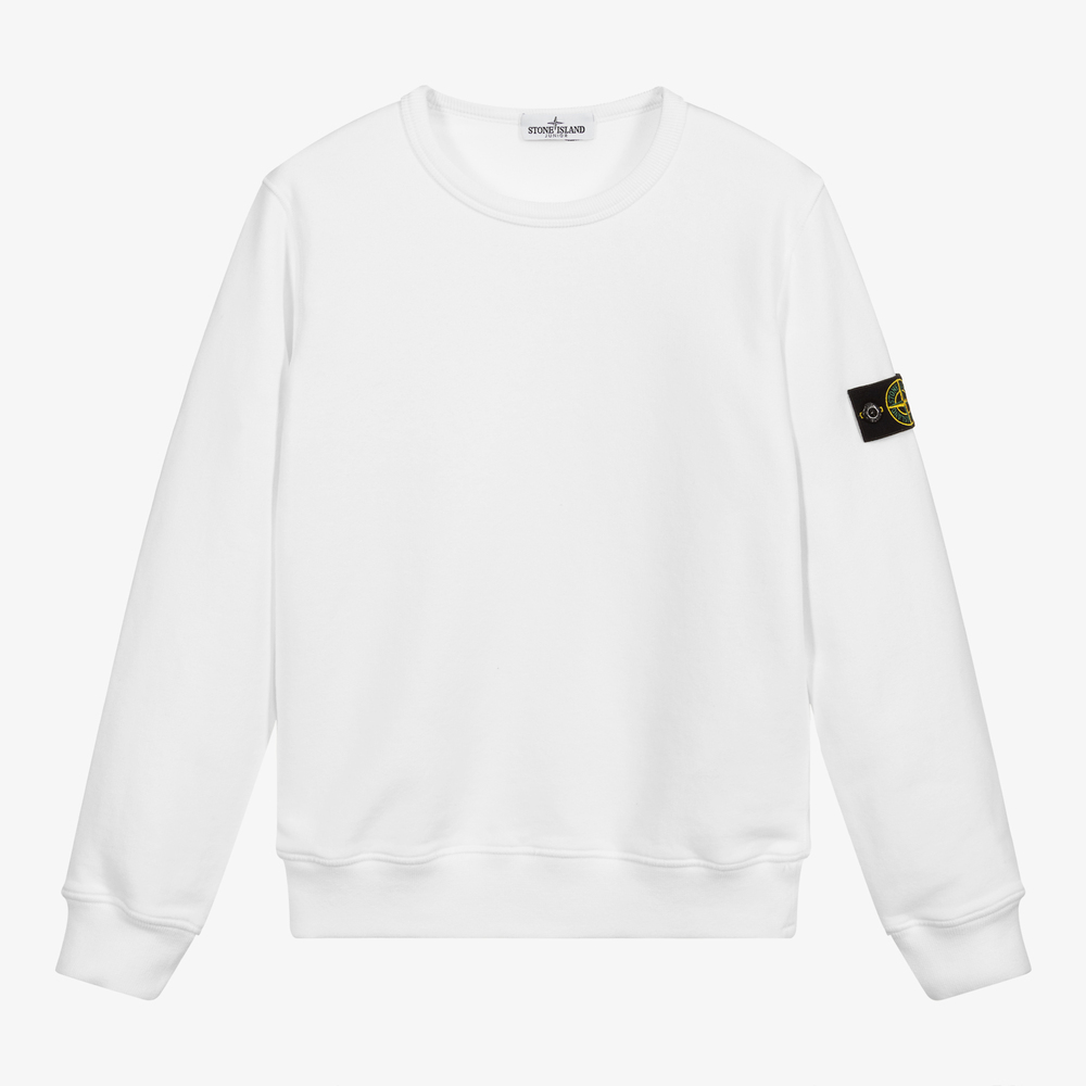 Stone Island Junior - Weißes Teen Sweatshirt mit Aufnäher | Childrensalon