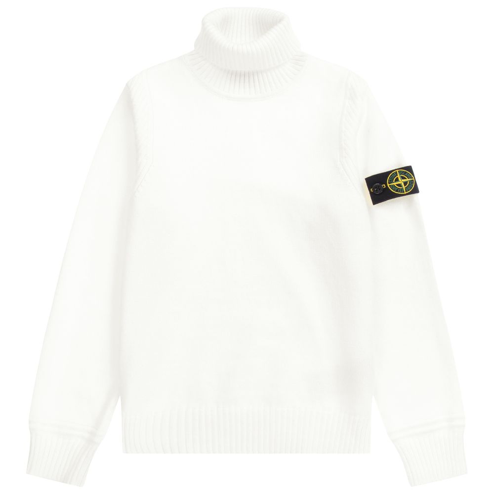 Stone Island Junior - Teen White Logo Roll Neck Top | Childrensalon