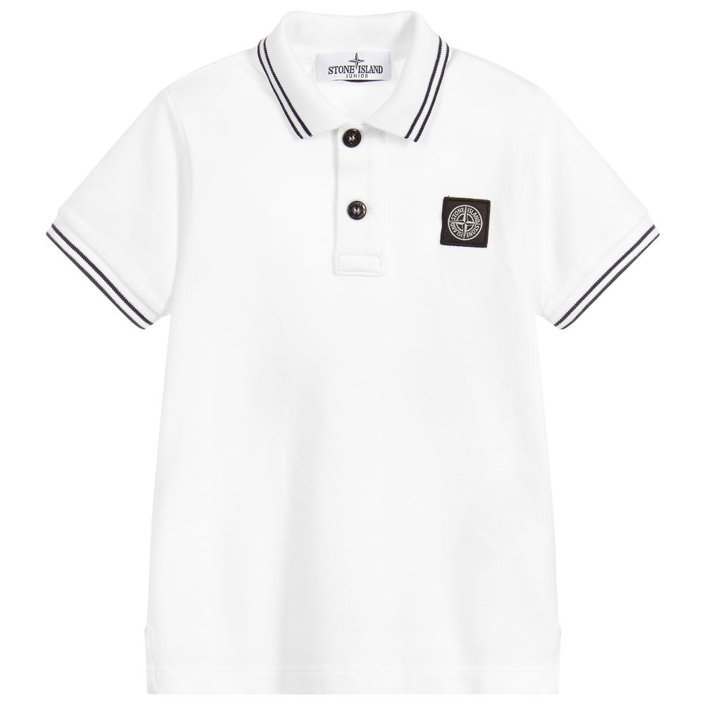 Stone Island Junior-White Cotton Polo Shirt | Childrensalon Outlet