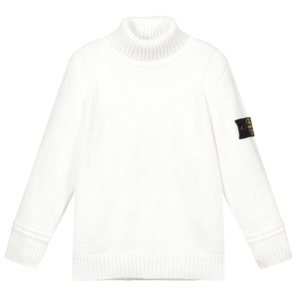 Stone Island Junior - White Roll Neck Sweater | Childrensalon