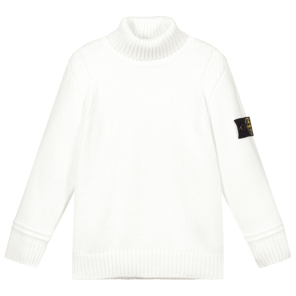 Stone Island Junior - Pull blanc à col roulé | Childrensalon