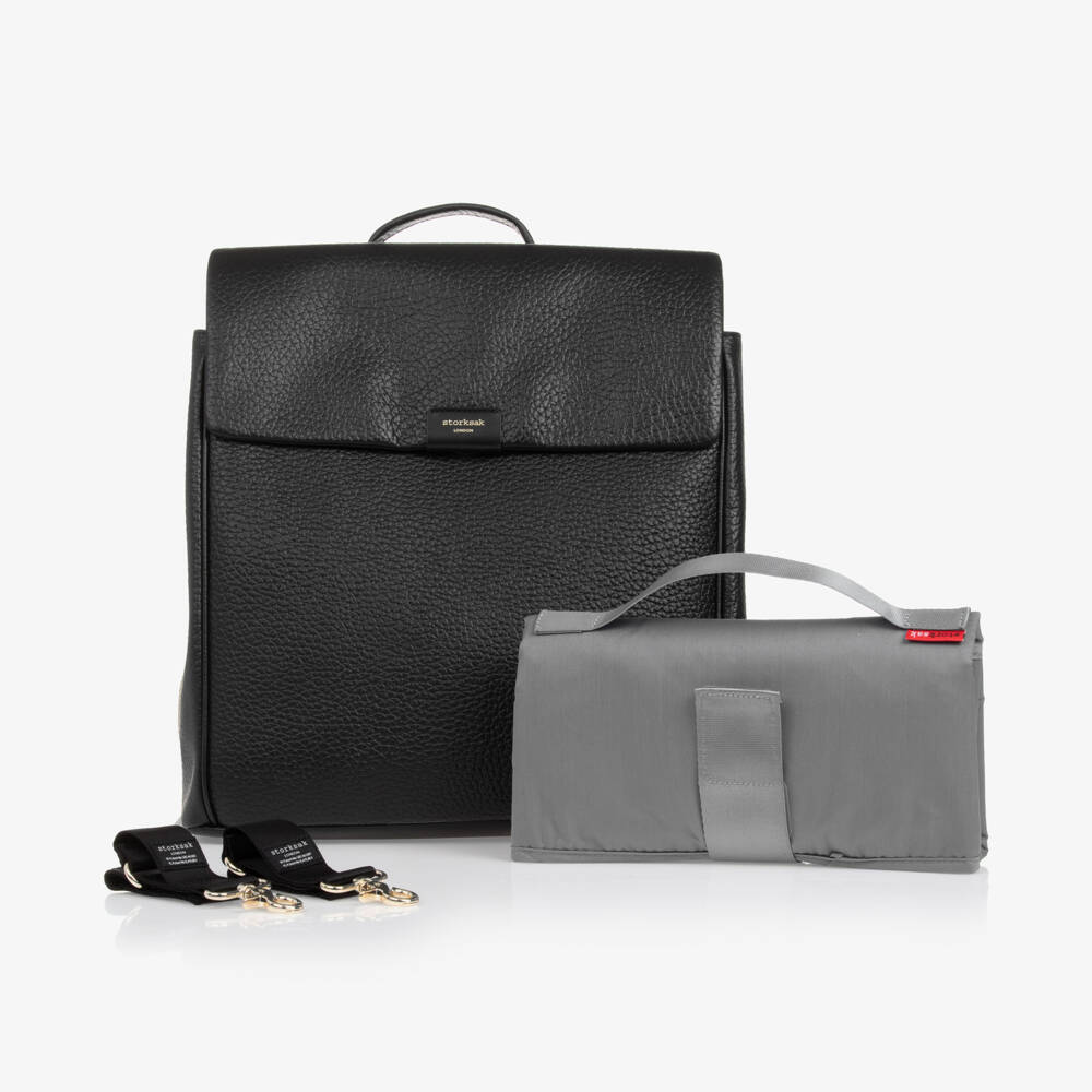 Storksak-Black St James Leather Changing Bag (37cm) | Childrensalon Outlet