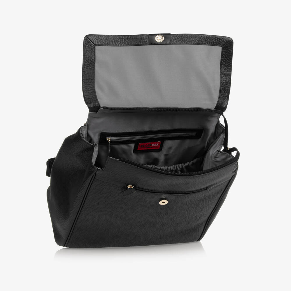 Storksak-Black St James Leather Changing Bag (37cm) | Childrensalon Outlet