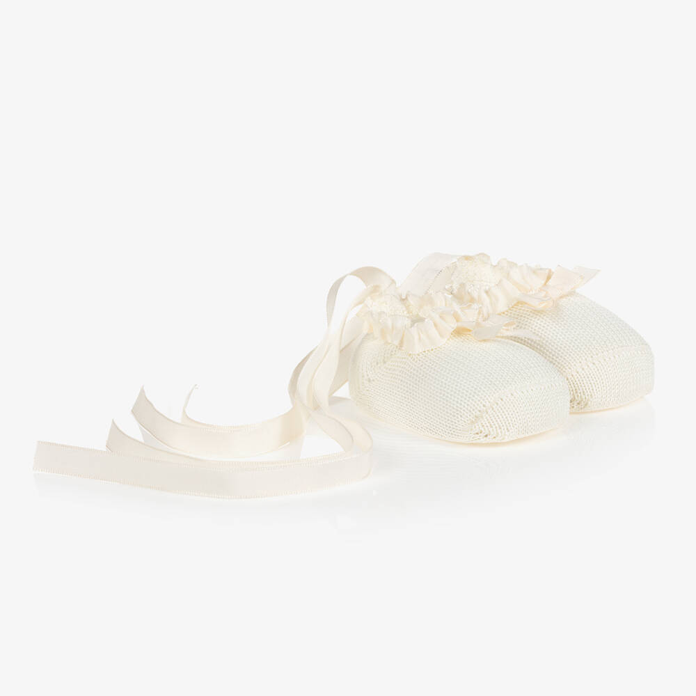 Story Loris-Baby Girls Ivory Cotton Booties | Childrensalon Outlet